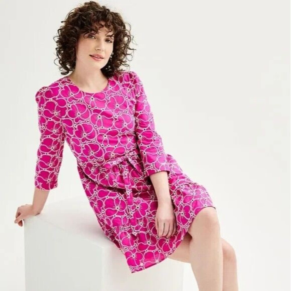 DRAPER JAMES RSVP Embroidered Short Dress Fuchsia L